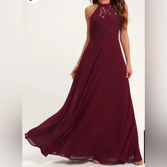 Lulus | Dresses | Lulus Burgundy Lace Maxi Dress Formal Wedding Guest  Bridesmaid Prom New Nwt | Poshmark